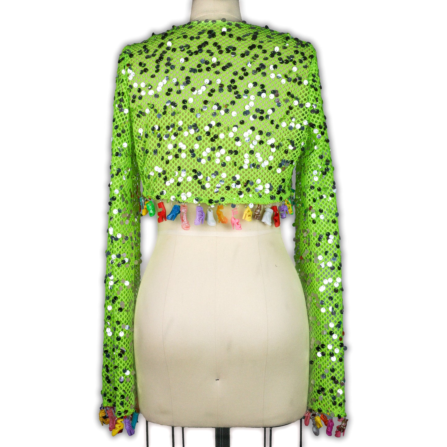 Green Sequin Doll Shoe Cardigan