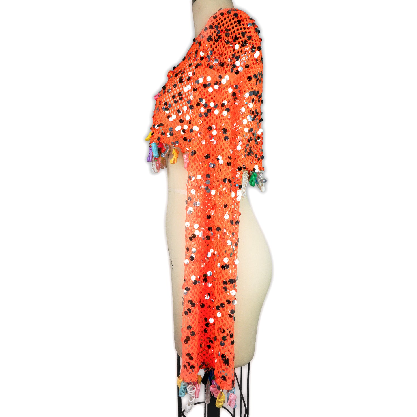 Orange Sequin Doll Shoe Cardigan