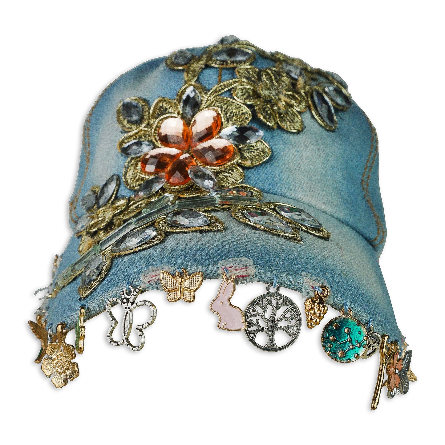 Denim Sparkle Flower Charm Hat